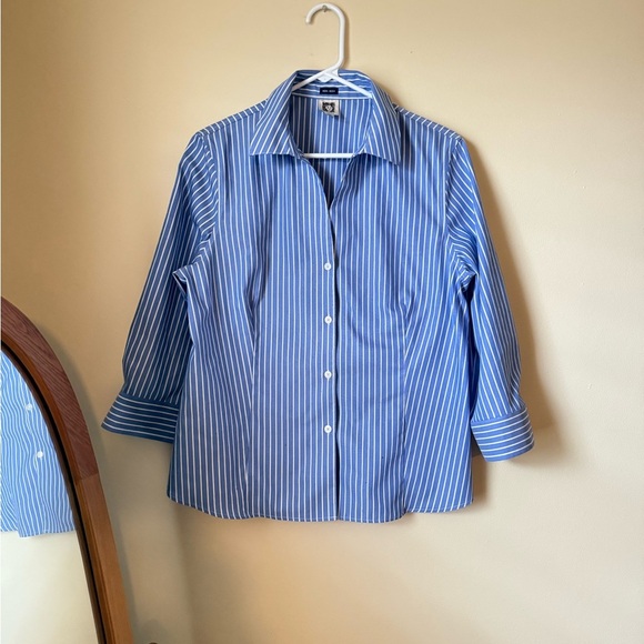 Anne Klein Tops - Anne Klein Blue and White Pinstripe Dress Shirt